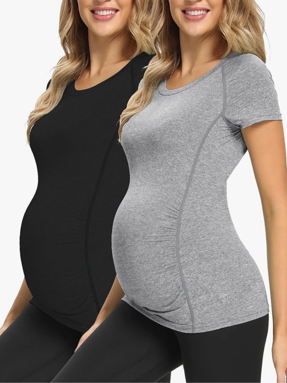 2 Athletic Maternity Short Sleeve tops  - Black and Gray